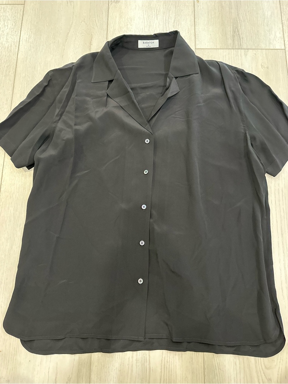 Babaton Black Short Sleeve Button-Front Blouse